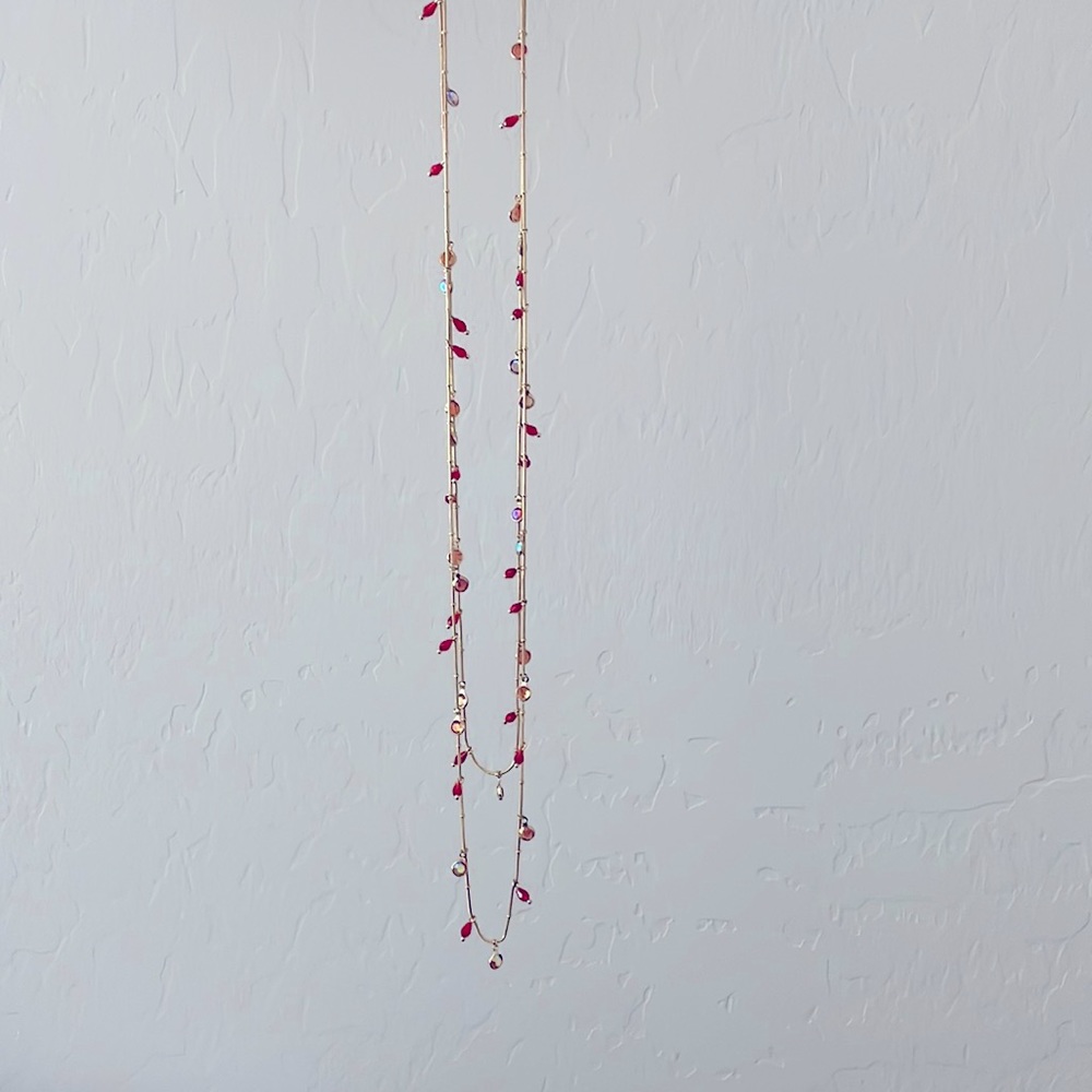 Kenneth Cole double strand necklace gold with red shades